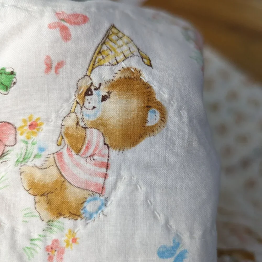 Vintage Hand Stitched Baby Crib Quilt Color Block Bears Gender Neutral 37x61